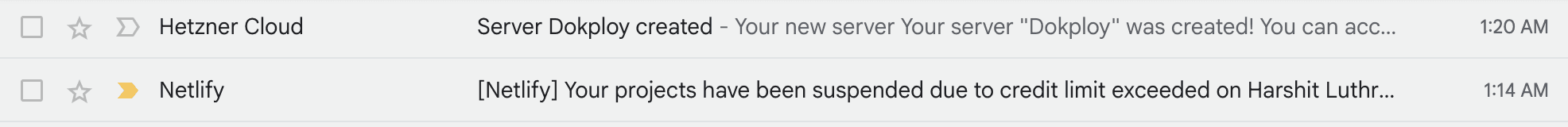 Netlify suspension email