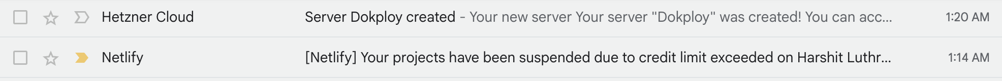 Netlify suspension email