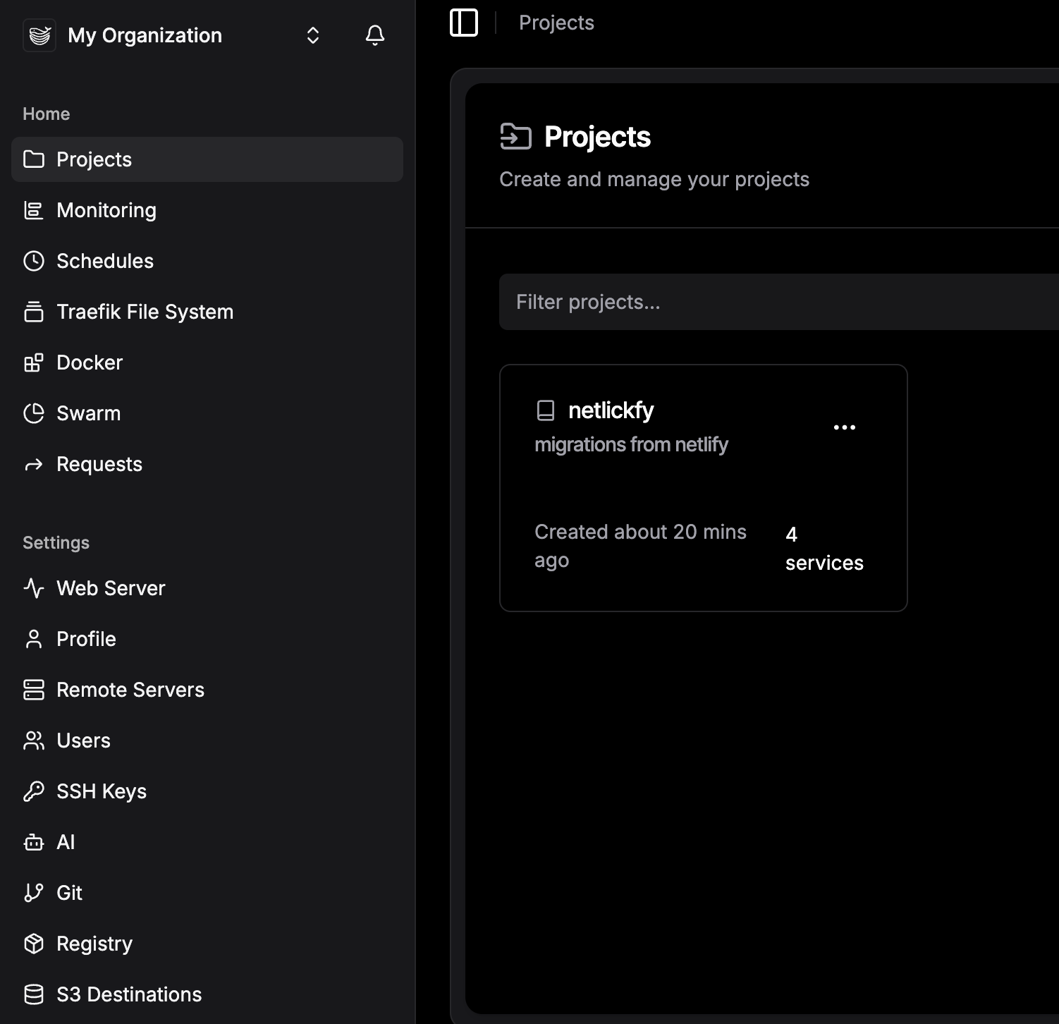 Dokploy projects dashboard